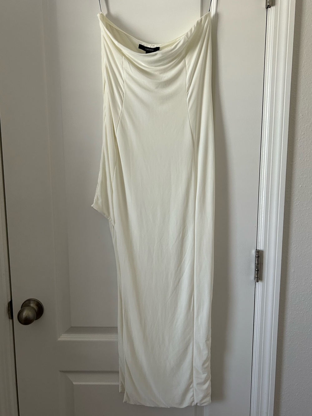 Forever 21 Strapless Midi Tube Dress Asymmetrical Bodycon Thigh High Leg Slit